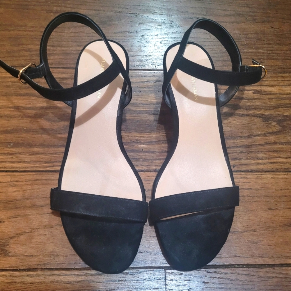 Stuart Weitzman Black Suede Block Heel Sandals – Women’s 9 (EU 39.5)